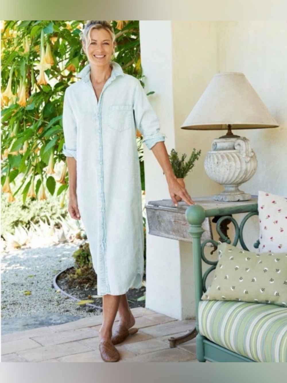 Frank & Eileen Rory Maxi Shirtdress Famous Denim Sea Foam Mineral Wash Size X